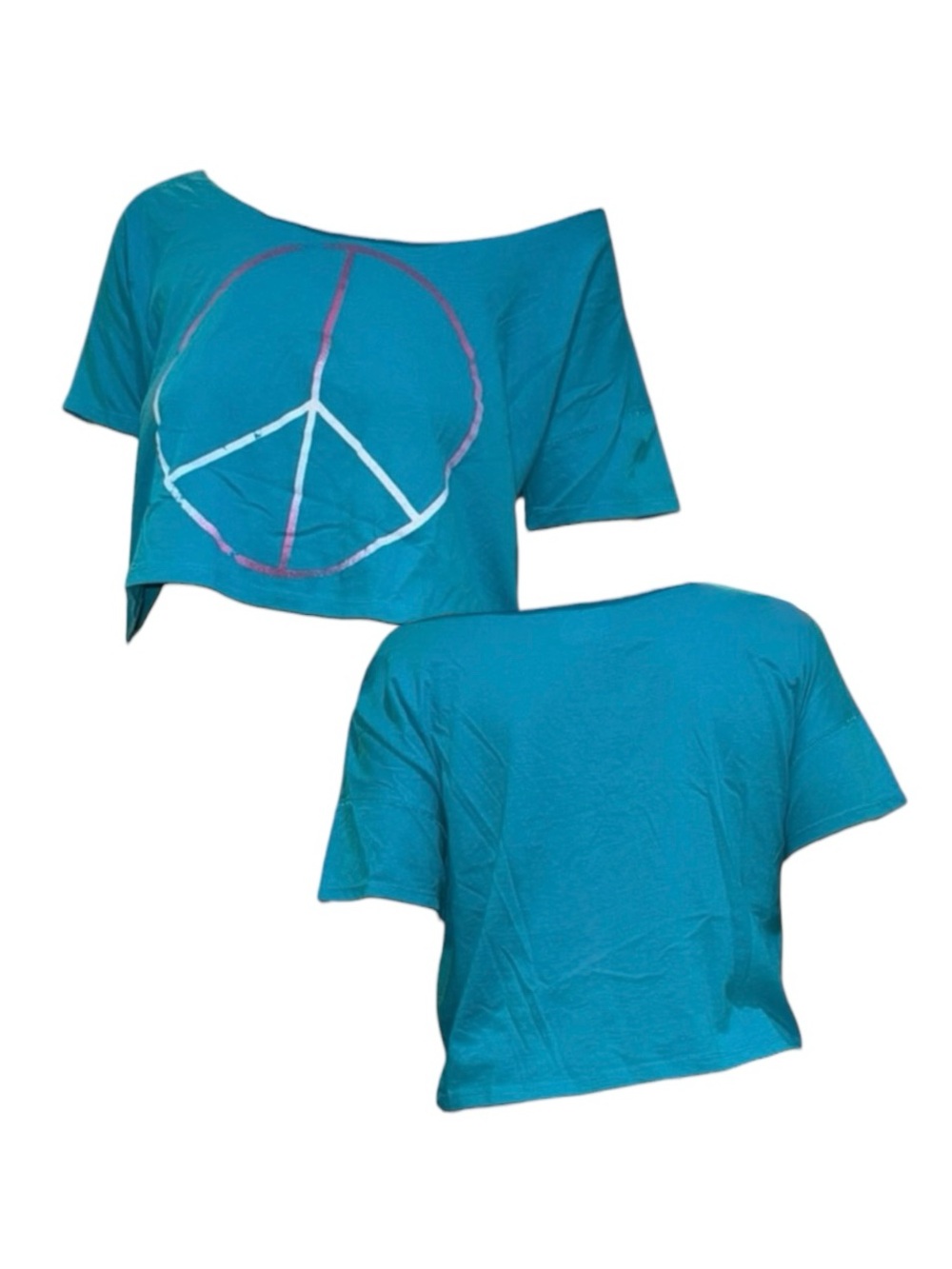 American Eagle Outfitters Teal Crop Top with Peace Sign